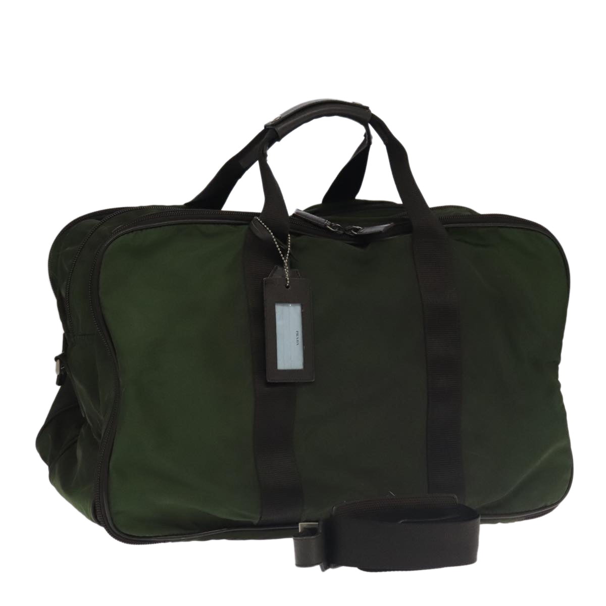 Prada Boston Bag Nylon Khaki Silver